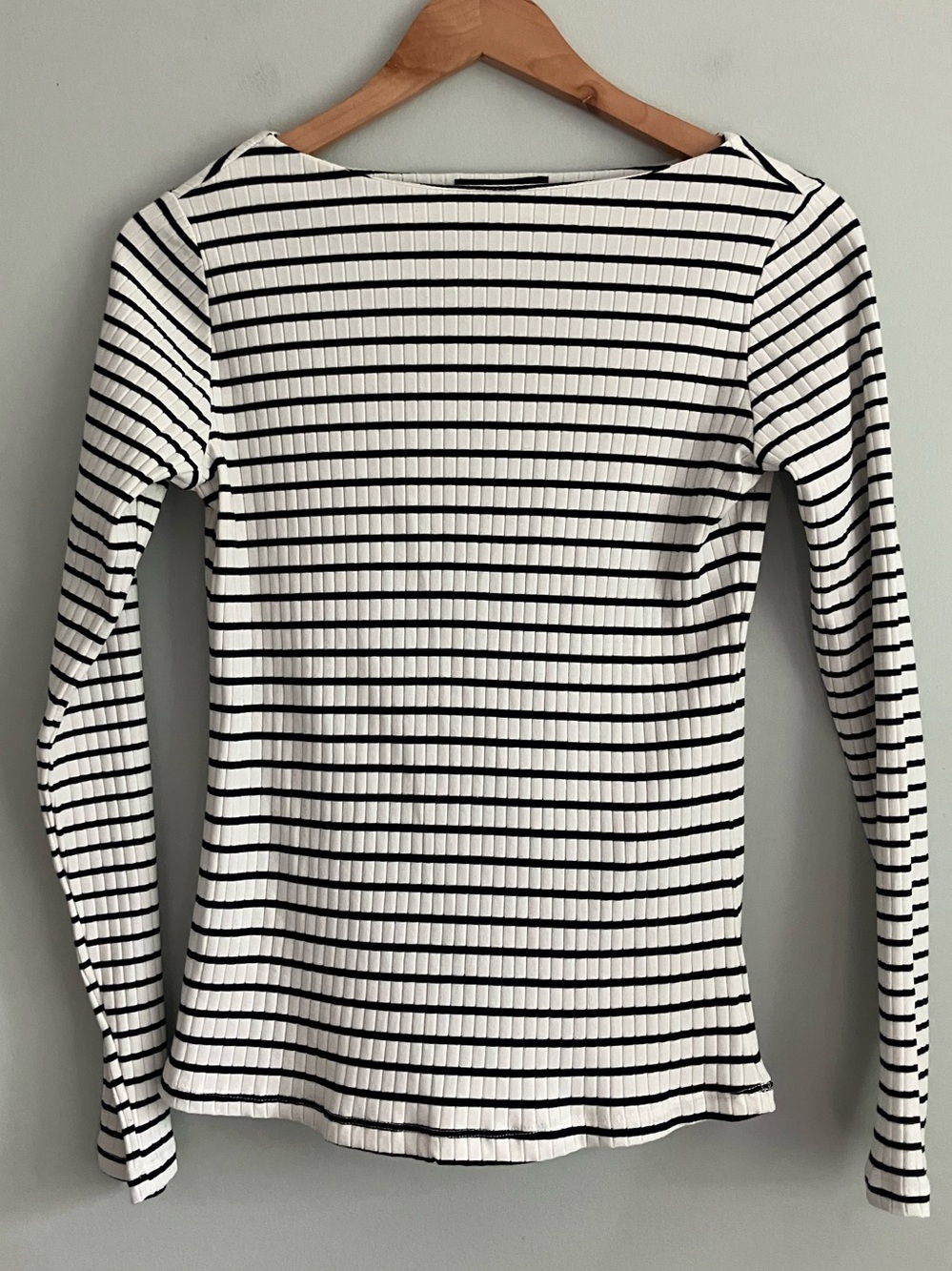 SANCTUARY Black and White Striped Ribbed Boat Neck Long Sleeve Size M